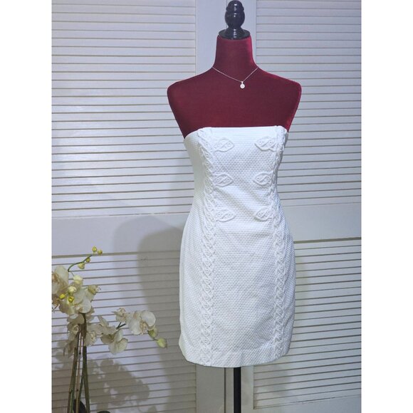 Lilly Pulitzer Womens White Tansy Strapless Textured Embroidered Dress Sz 4 2792 - Picture 1 of 14